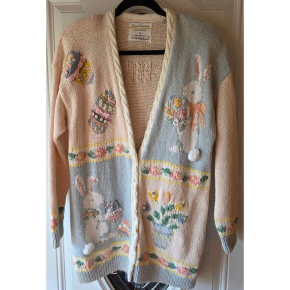 Marisa Christina Hand Knit Easter Bunny Egg Button Up Cardigan Women Medium - Picture 1 of 10